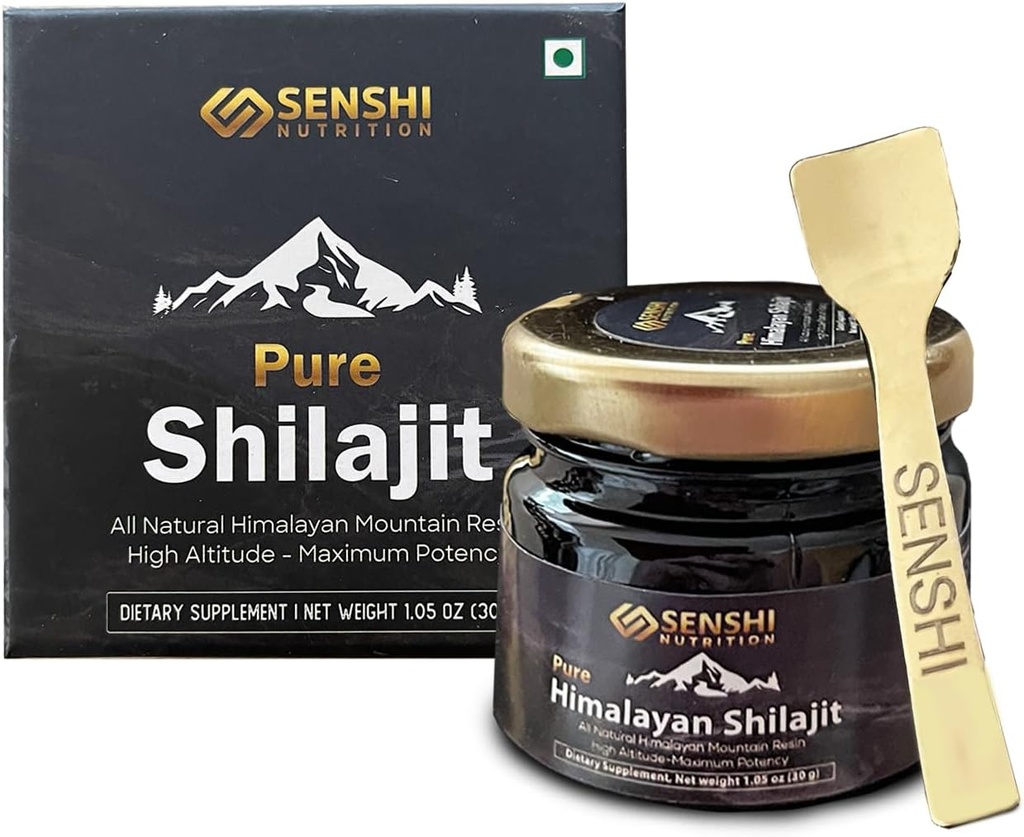 Shilajit - All Natural Maximum Potency Himalayan Mountain Resin fra høj højde - 100% Pure Shilajit med Fulvic Acid & 85 + Trace Minerals Complex - 1 oz / 30 g med Free Spoon Inkluderet