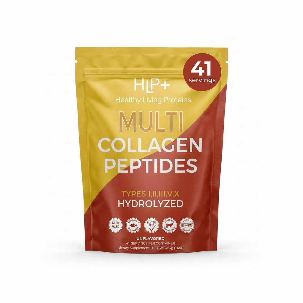 Sund Living Proteins against 124; Multi Hydrolyzed Collagen Peptider Type I, II, III, V, & X Shape 124; Grass Fed Bovine, Wild Caught Marine, Free Range Chicken Shape 124; Gluten Free (Uden smag, 1 Pound (pakke med 1))