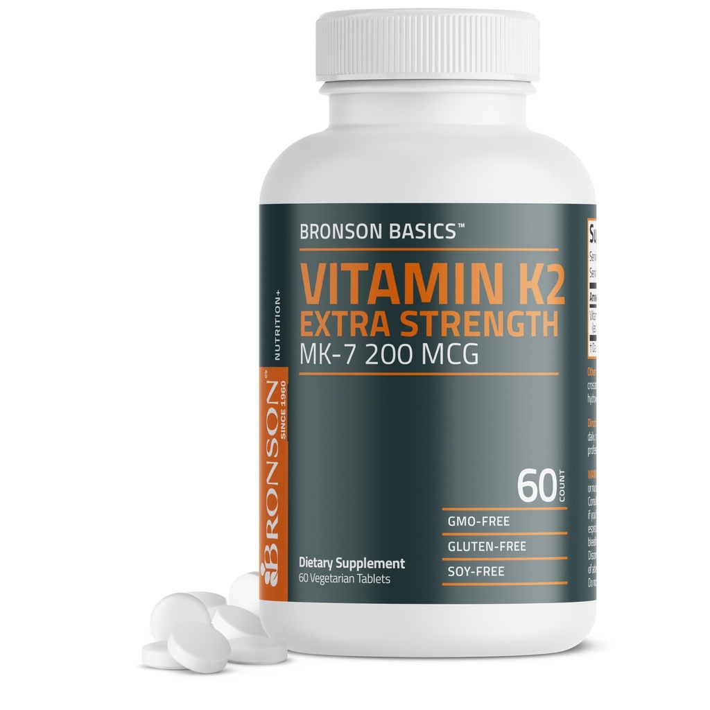 Bronson Vitamin K2 MK- 7 200mcg Ekstra Styrke, 60 Vegetariske tabletter
