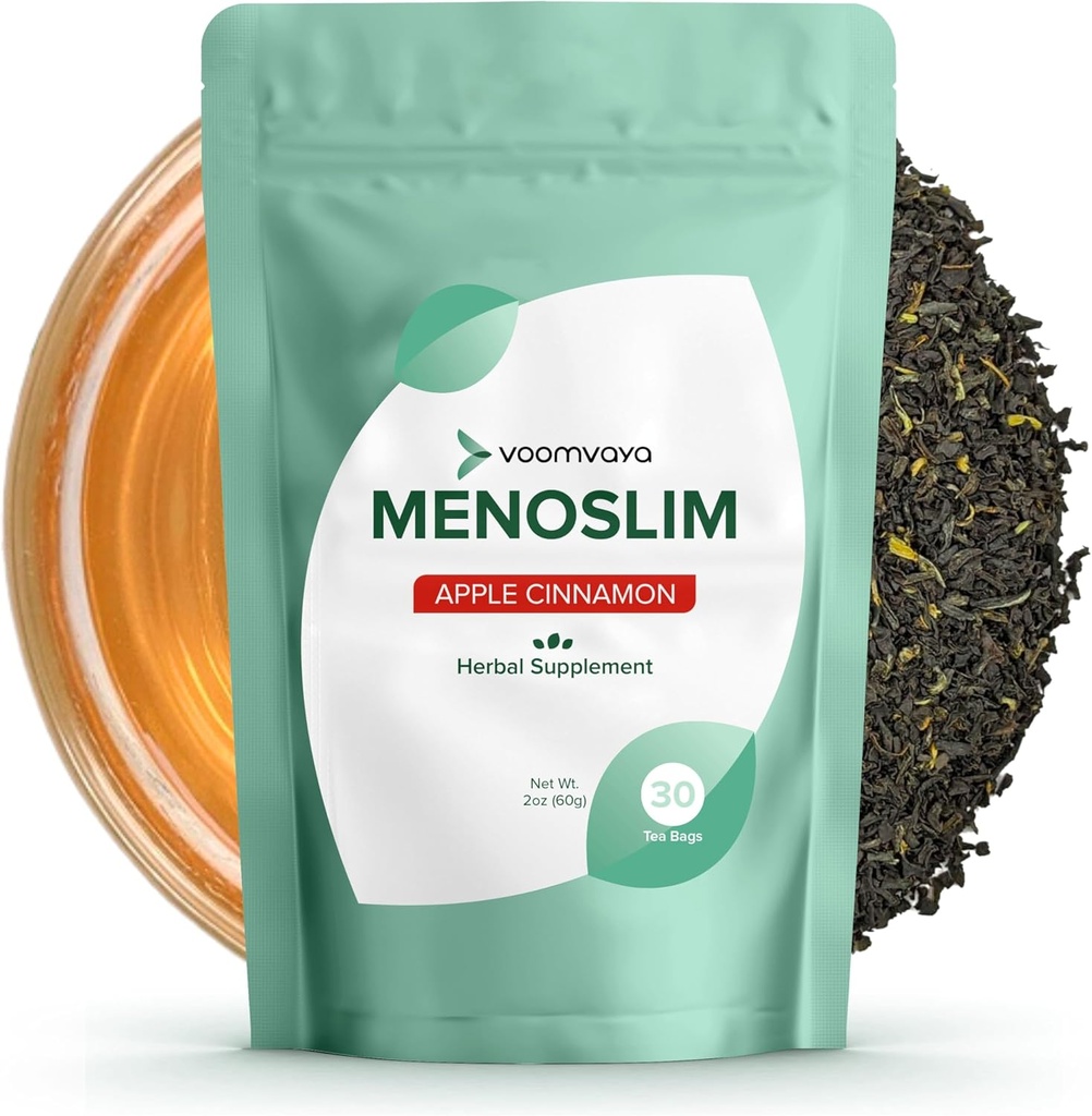 VoomVaya MenoSlim w/Black Cohosh for Menopause - Hormone Balance Supplements for Women - Relief for Bloating, Hot Flashes, Fatigue, Meno-Belly - Apple Cinnamon - 30 Teabags