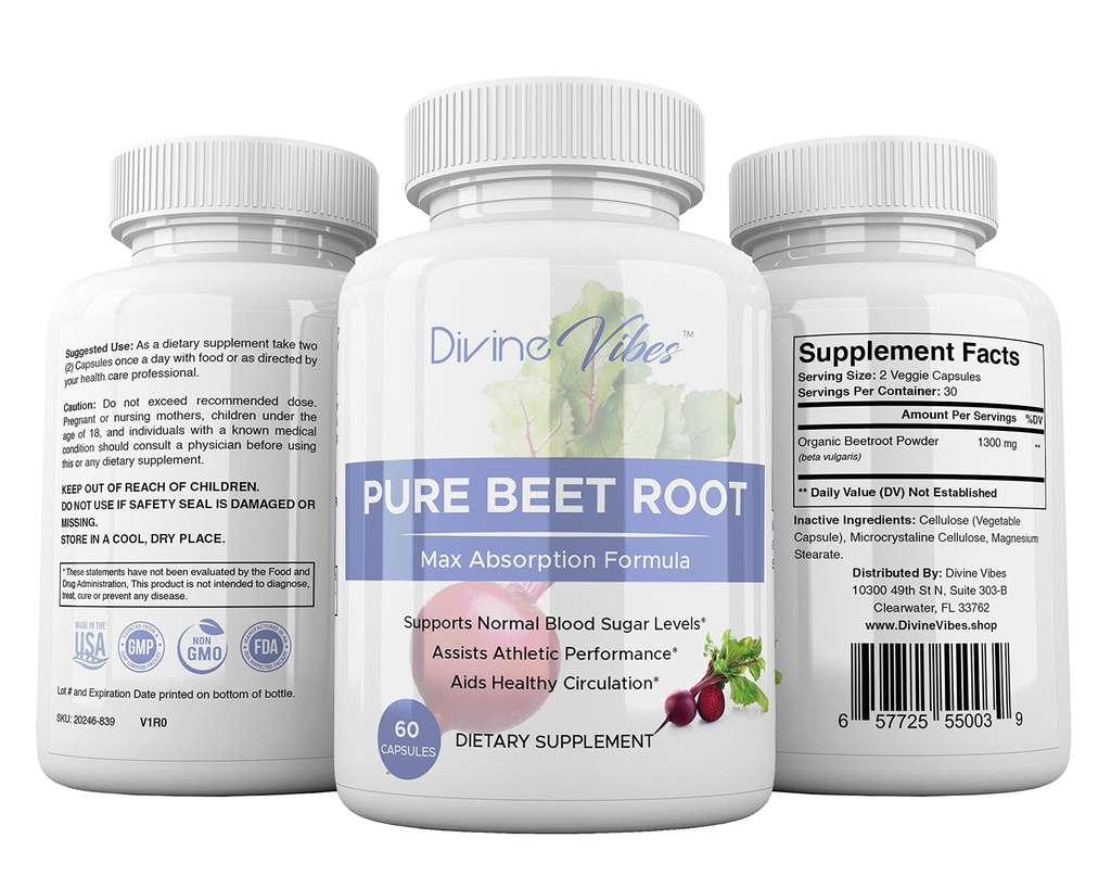 Beet Root Capsules - 1300mg Per Serving - Beet Root Powder Capsules - Beetroot Powder understøtter blodtryk, atletisk ydeevne, fordøjelsesbesvær, immunsystem (Ren, ikke-GMO, Gluten Free)