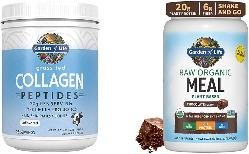 Have af liv Græs Fed Hydrolyzed Collagen Protein Kosttilskud Peptider Pulver, 19.75 Oz & Tasty Organic Chocolate Meal Erstatning Shake Vegan 20g