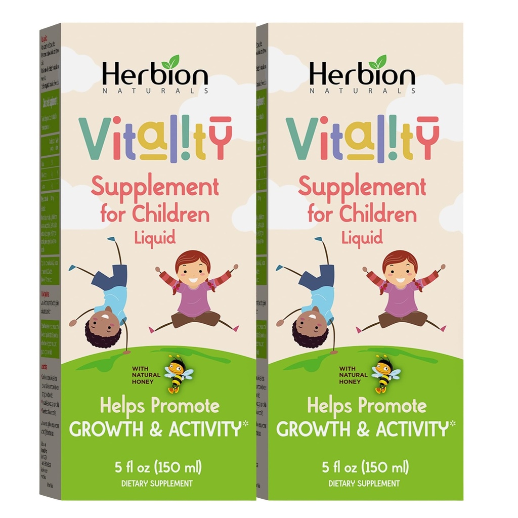 HERBION Naturals Vitality Supplement for børn, fremmer vækst og appetit, Relieves Træthed, Forbedrer mental & fysisk ydeevne, for børn 1 år & derover, 5 Fl Oz (pakke af 2)