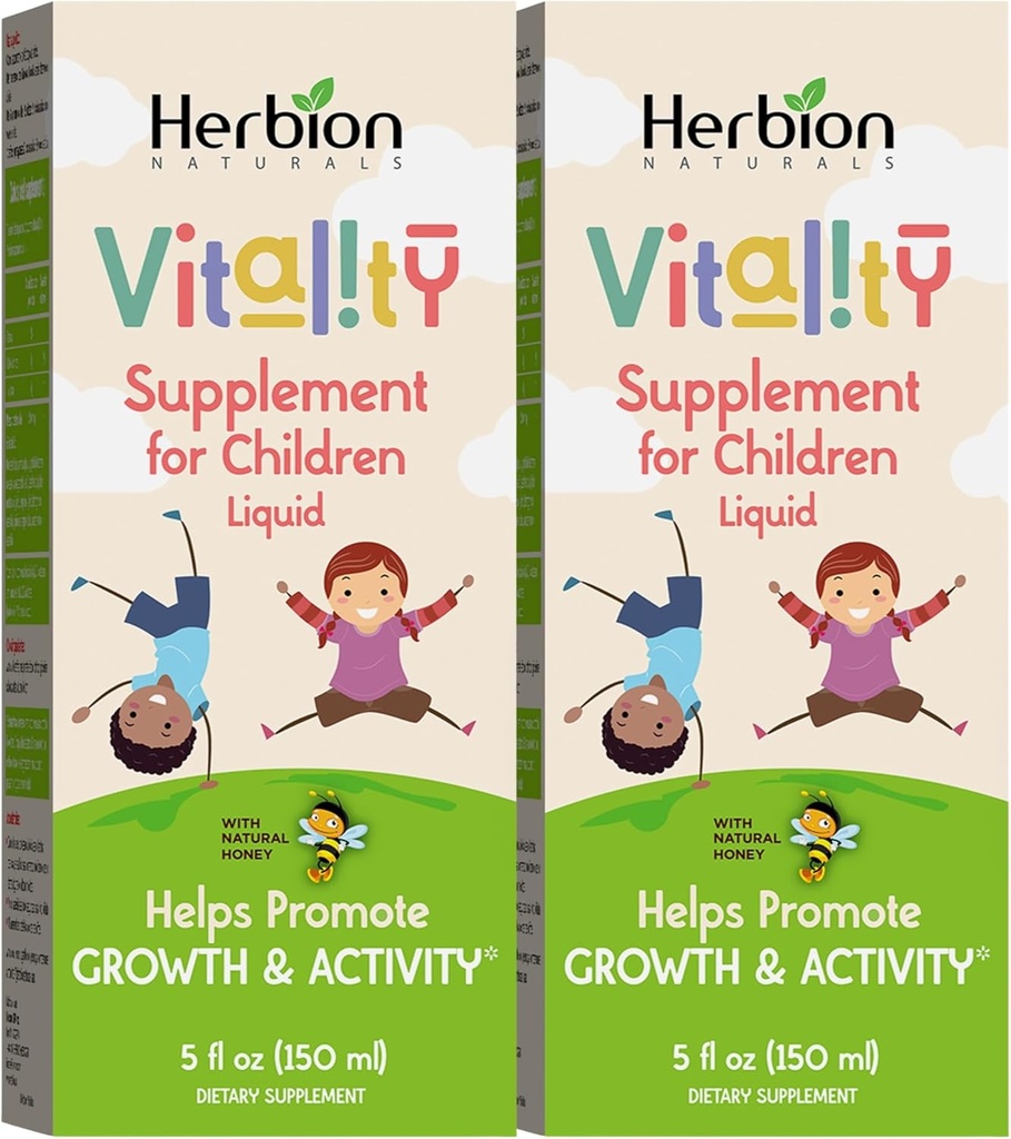 HERBION Naturals Vitality Supplement for børn, fremmer vækst og appetit, Relieves Træthed, Forbedrer mental & fysisk ydeevne, for børn 1 år & derover, 5 Fl Oz (pakke af 2)