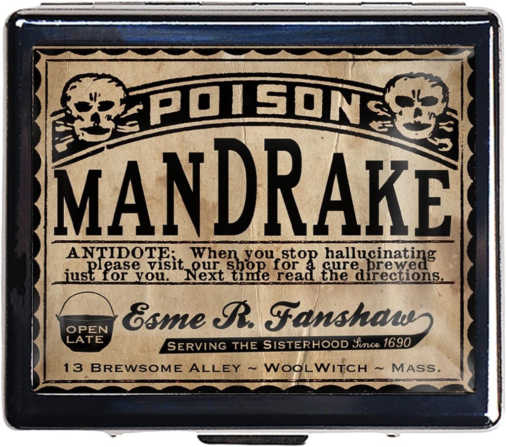 Sølv Vintage Pill Box 7 Dag Metal Pill Box med spejl og 8 Compartments Cute Travel Pill Organizer til Purse (Poison Mandrake)