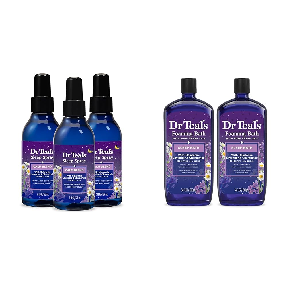 Dr Teal's Sleep Spray with Melatonin & Essential Oil Blend, 6 fl oz & Foaming Bath with Pure Epsom Salt, Sleep Blend with Melatonin, Lavender & Chamomile Essential Oils, 34 fl oz