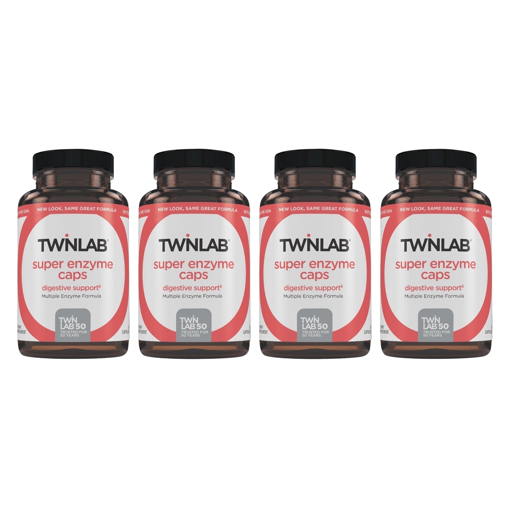 Twinlab Super Enzyme Caps - Constipation Supplement with Digestive Enzymes - 50 Capsules (Pack of 4)