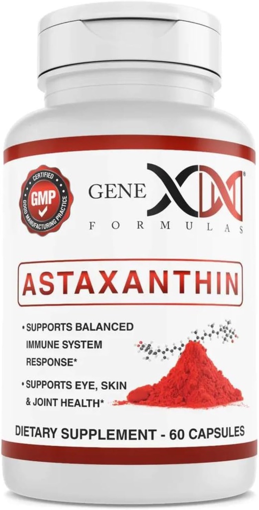 GENEX 12mg Astaxanthin Softgel (60 kapsler) Naturlig antioxidant til øje, hud og fælles sundhed & immunforsvar - Gluten fri, ikke-GMO (60 dages forsyning)