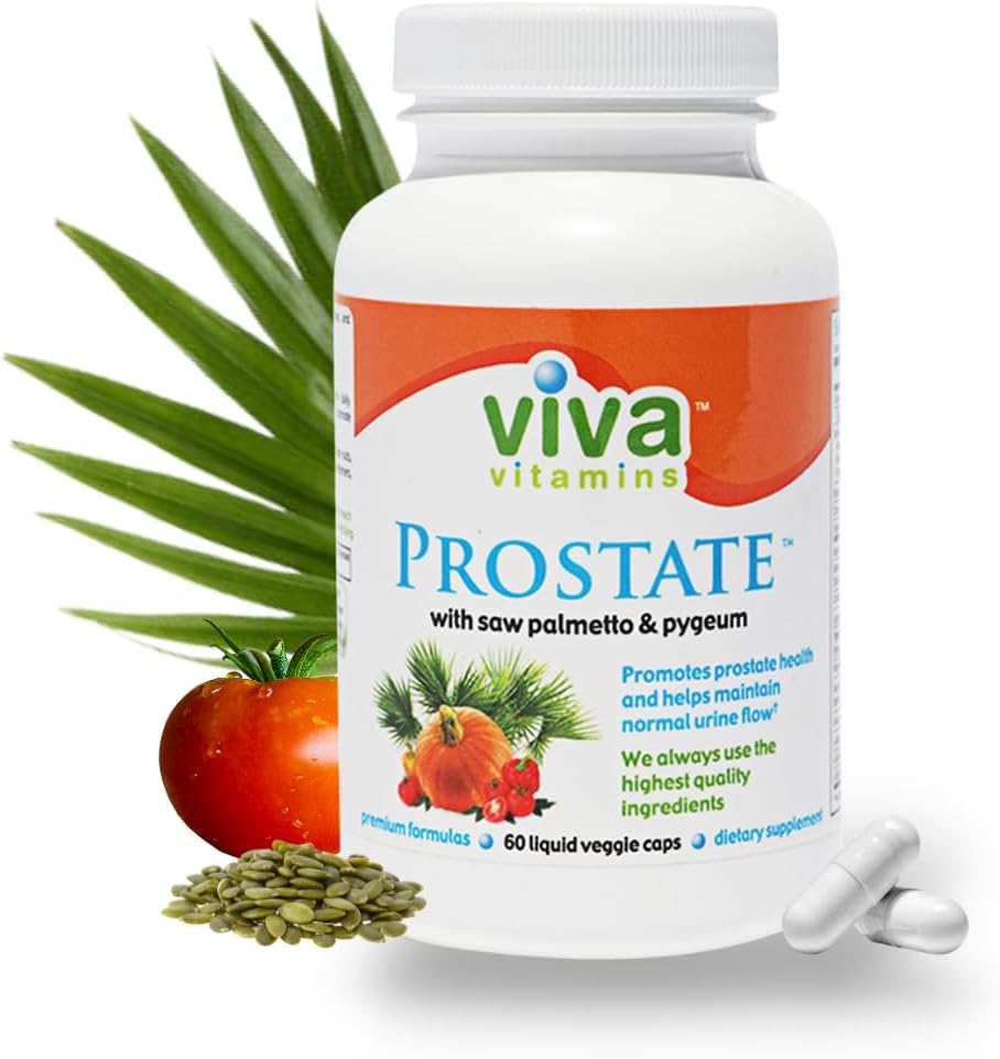 Viva Vitaminer Prostata Health Kosttilskud til mænd - med Pygeum, Pumpkin Seed Oil, og Saw Palmetto til mænd, Prostata Kosttilskud til mænd, Prostata Formel for Blogen Sundhed, 60 Veggie Caps