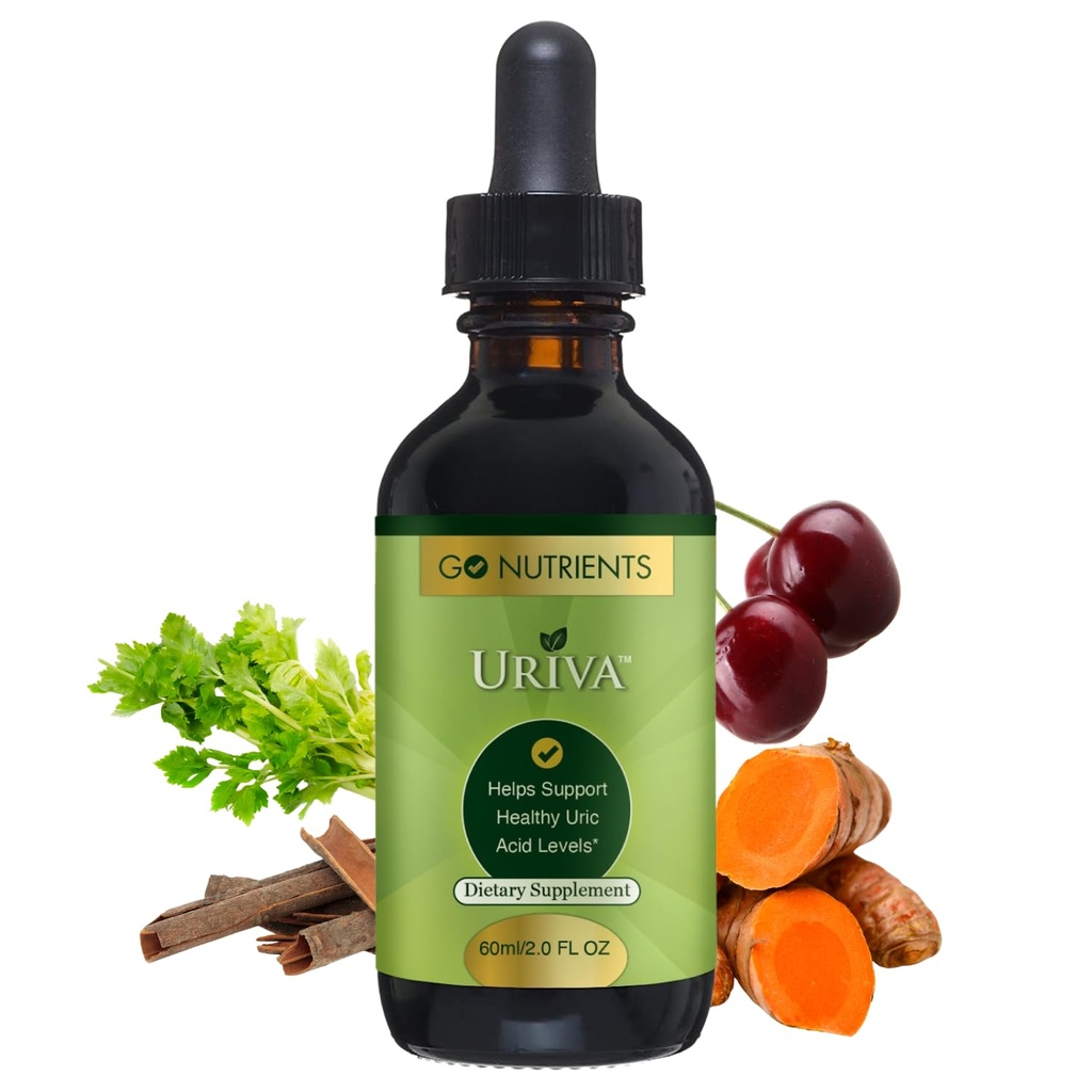 Go Nutrients Uriva - Avanceret ursyre flush rense med Tart Cherry Extract Selleri frø, gurkemeje & mere - Høj Absorption Liquid Drops supplement til Joints og Nyre 2.0 oz.