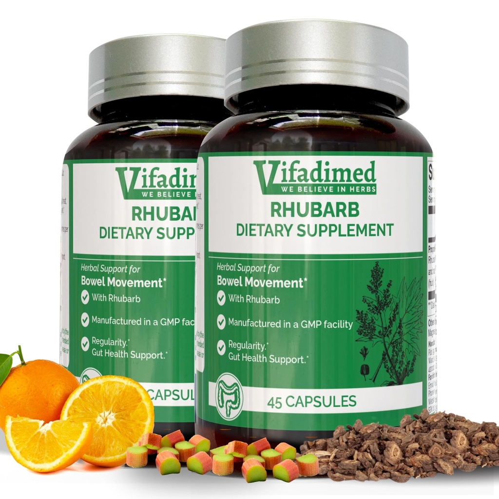 Rabarb- Herbal Forstoppelse Support, Gut Motilitet Supplement, Gentle Non- Laxative, Natural Afføring blødgørere, Bloating & Gas Relief, Daglig tarmbevægelse, Herbal Poop piller, 90 Kapsler
