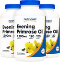 Nutricost Aften Primrose Oil 1,300mg, 120 Softgels (3 flasker) - non-GMO, Gluten Free, 120 Servere