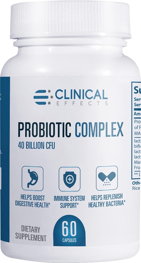 Kliniske effekter Probiotisk Complex - Gut Health Probiotika for kvinder og mænd - 6 Key Organic Probiotiske Strops til at understøtte fordøjelse og samlet sundhed - 60 Veggie Probiotiske Kapsler - Made in USA