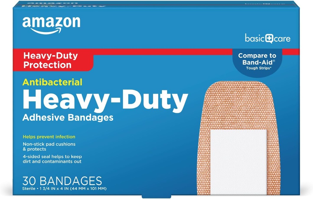 Basic Care Heavy Fabric Adhesive Bandages, Hårde & Fleksible Non- Stick Pad Cushion, 1,75 x 4 inches (30 Greve)