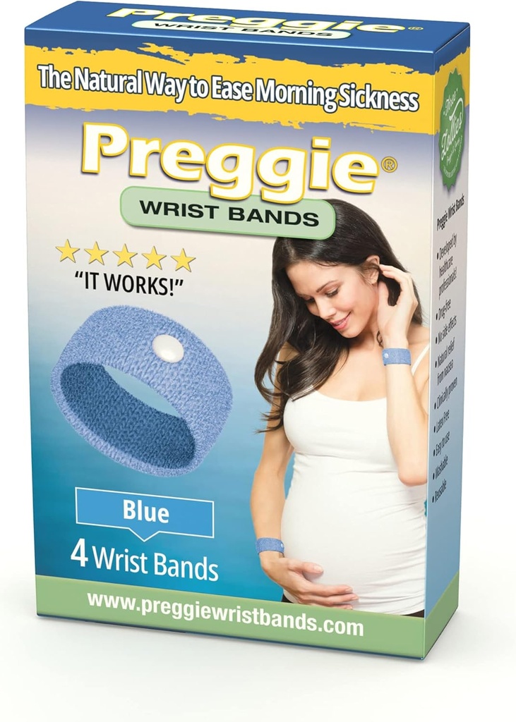 Tre Lollies Preggie Anti- Kvalme armbånd - Morning Sygdom Relief -- Side Effect Free - 2 Greve (4 armbånd) - Blå