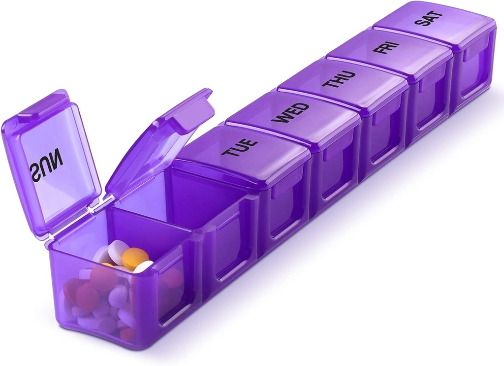 Pille Organizer XL Ekstra store ugentlige og daglige piller sager for piller / vitamin / fiskeolie / kosttilskud (lilla)