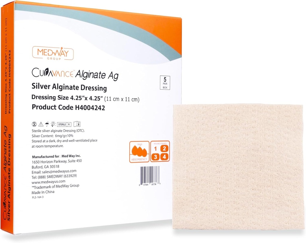 MedVance MedHeal Sølv Calcium Alginat Ag Steril Meget Absorbent Klædning, (4.25 "x 4.25") 5 bandager / Box, 5 Greve (pakke med 1)
