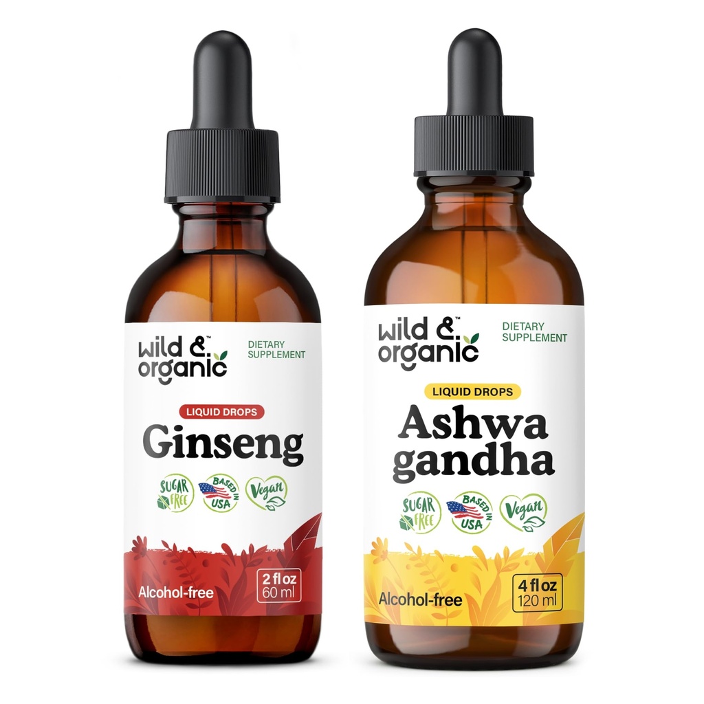 Wild & Organic Ginseng Tinktur 2 fl oz & Ashwagandha Tinktur 4 fl oz