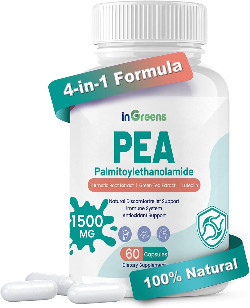 Høj potens 4- in-1 Palmitoylethanolamid, 700mg Pea Supplement for mænd og kvinder, Made in USA, 60 Kapsler