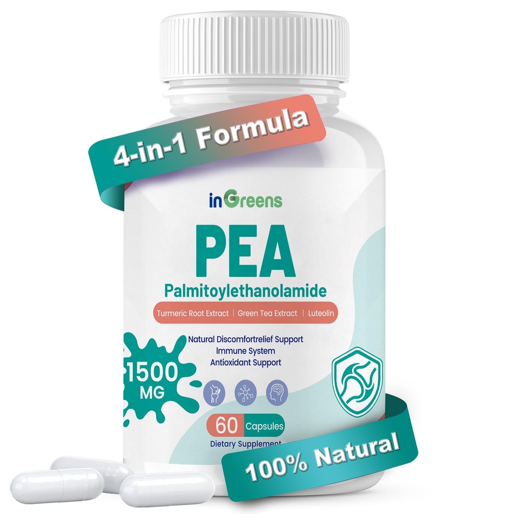 Høj potens 4- in-1 Palmitoylethanolamid, 700mg Pea Supplement for mænd og kvinder, Made in USA, 60 Kapsler