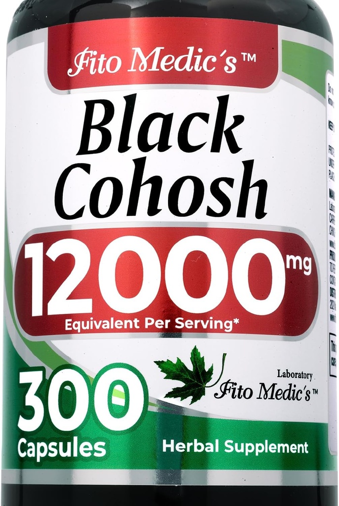 FITO MEDIC 'S Black Cohosh Root Extract 12000 mg Ækvivalent, Herbal Supplement for kvinder, 300 Kapsler