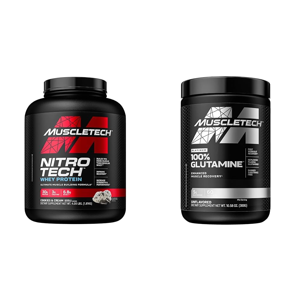 Muscletech Whey Protein Powder Nitro- Tech Whey Protein Isolate & Glutamin Powder 100% Pure L Glutamin Powder Б124; Post Workout Recovery Drink 124; L- Glutamin Powder