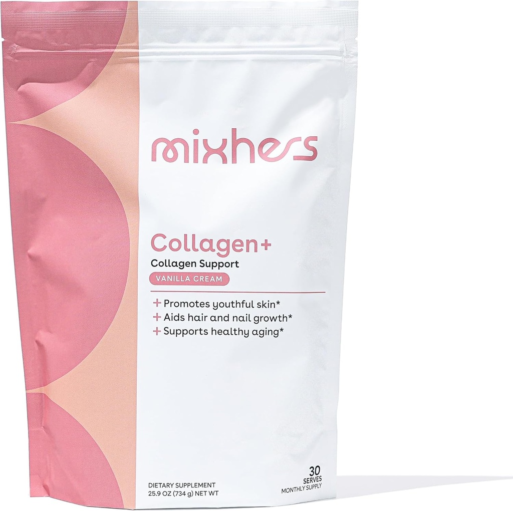 MIXHERS Collagen Powder Supplement | 30-Day Supply | Blend with Marine Collagen, Protein Powder, Vitamin C, & Peptides | Skin, Hair & Nail Support for Women | Vanilla Cream Flavor