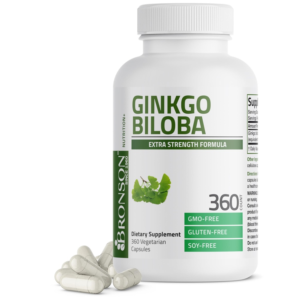 Bronson Ginkgo Biloba Extra Strength Understøtter Brain Function & Memory Support, 360 Vegetariske Kapsler