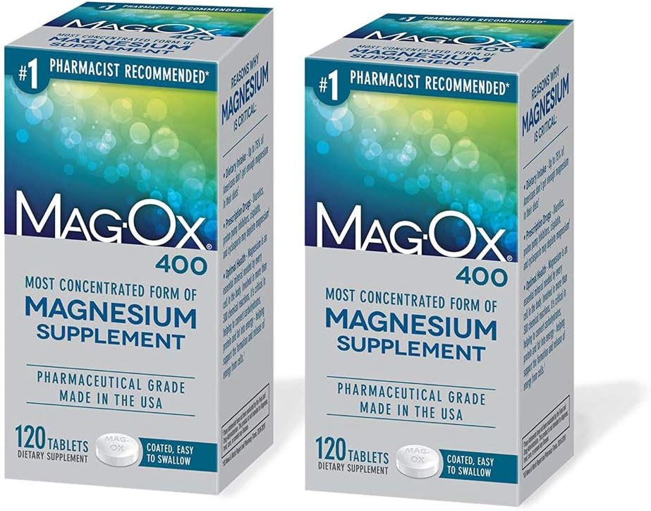 Mag- Ox 400 Magnesium Mineral Kosttilskud Tablets, 483 mg Magnesium oxide, Pharmaceutical Grade, 120 Count, (pakning med 2)