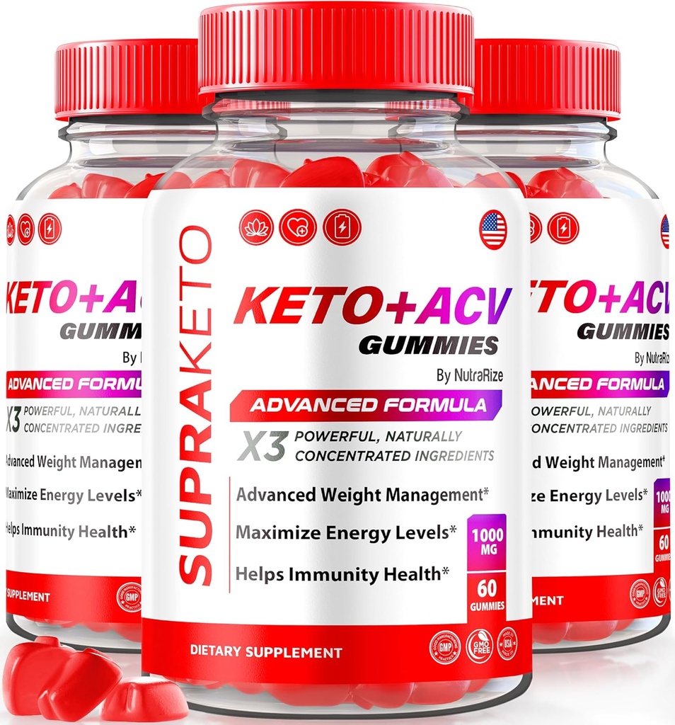 NutraRize (pakke med 3 Supra Keto ACV gummier til vægttab, Premium Keto + ACV Gummies, All- Natural Apple Cider Vinegar Gummy, Advanced Formel, Official Supplement Anmeldelser (180 Gummies)