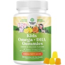 Omega DHA Gummies for Kids - Fedtsyrer Omega 3 6 9 med C-vitamin til hjerne, immunitet & Vision - Nutritional DHA for Kids for Sund Nervesystem & Focus Support - Fish Free & Vegan - 180 Chews