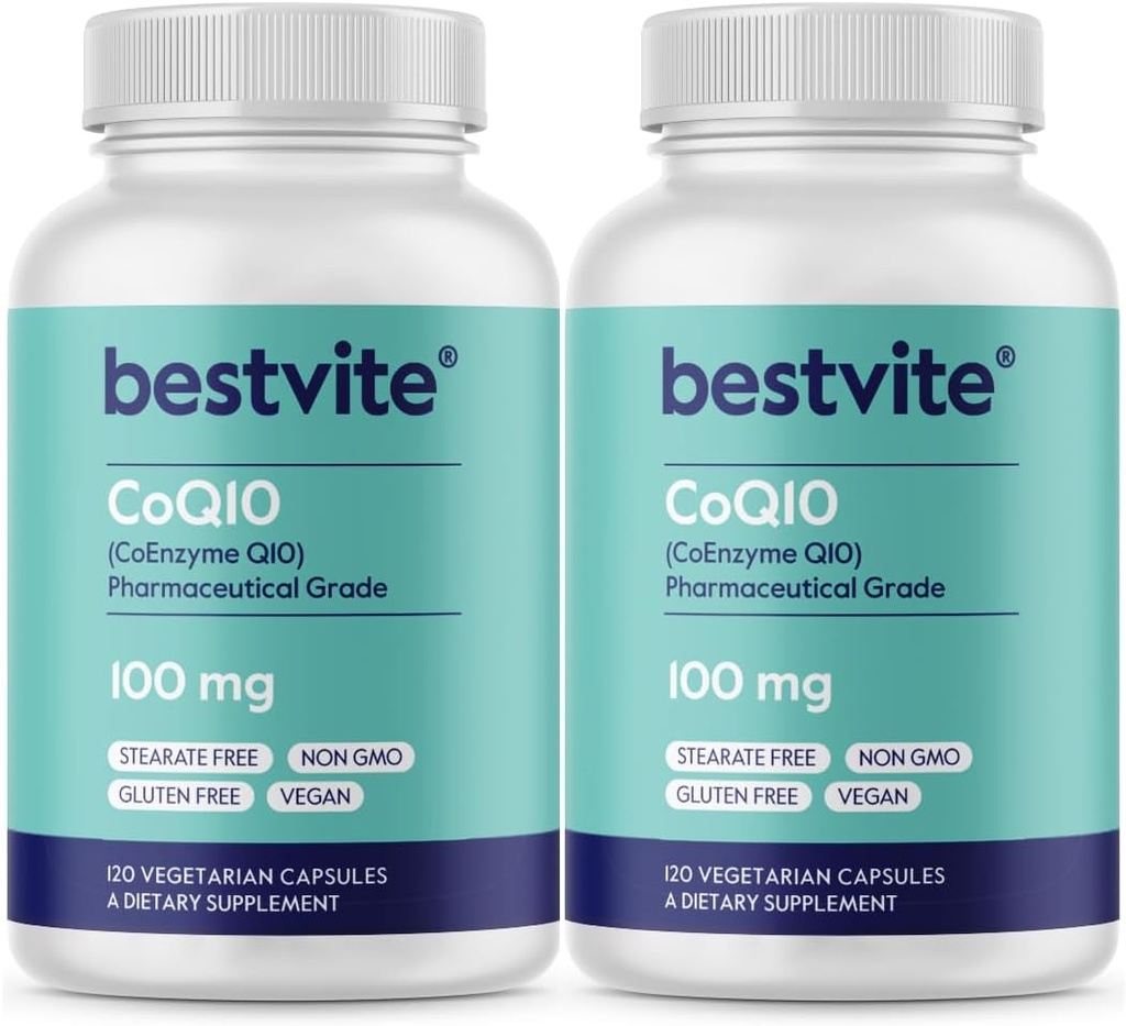 BESTVITE Coenzyme CoQ10 100mg (240 Vegetarian Capsules) (2-Pack) Naturally Fermented - No Stearates - No Fillers - Vegan - Non GMO - Gluten Free