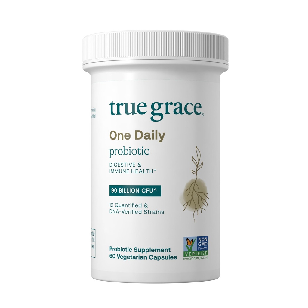 True Grace One Daily Probiotic - 60 vegetariske kapsler - 90 Millioner CFU - Gut, fordøjelses og immunforsvar support blend med Prebiotic Fiber - Gluten & Soy Free - 60 Servere