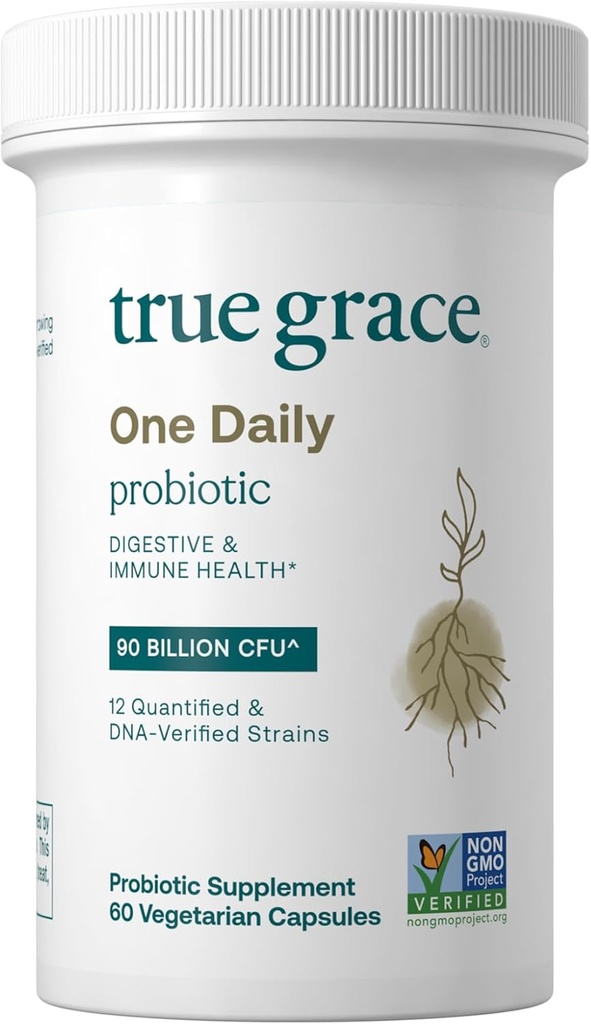 True Grace One Daily Probiotic - 60 vegetariske kapsler - 90 Millioner CFU - Gut, fordøjelses og immunforsvar support blend med Prebiotic Fiber - Gluten & Soy Free - 60 Servere