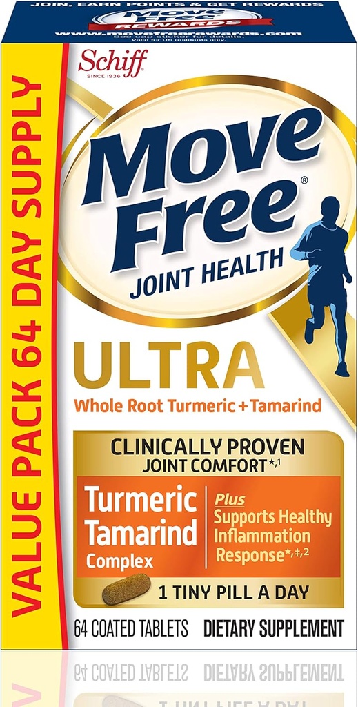 Flyt Free Ultra Gurkemeje Curcumin & Tamarind Fælles Support - Understøtter sund inflammation & Klinisk Proven fælles komfort i 1 Tiny Pill, 64 tabletter (64 portioner) *