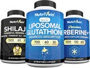 Nutrivein Premium Shilajit kapsler, Liposomal Glutathione tillæg, & Berberine supplement Bundle: Berberine, Glutathione, & Shilajit kapsler til mænd og kvinder - Metabolisme, Vitality, & Balance