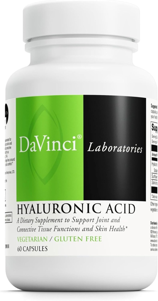 DaVinci Labs Hyaluronsyre - Kosttilskud fælles, brusk og hudsundhed * - Med Hyaluronsyre, Sunflower Lecithin og Salvia Hispanica Powder - Gluten- Free - 60 vegetariske Caps