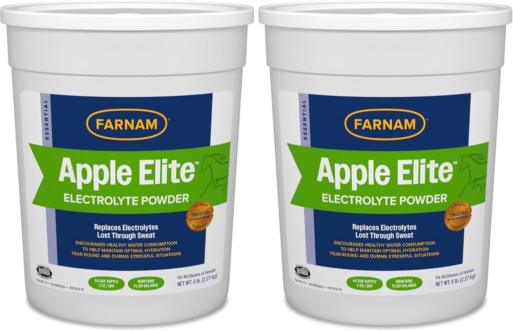 Farnam Apple Elite Horse Electrolyte Powder, Erstatter mineraler tabt i sweat under øvelse, ekstreme vejr & stressende betingelser, 5 LB., 40 Day Supply (pakke med 2)