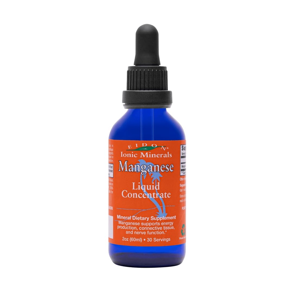 Eidon Ionic Minerals Liquid Mangan - Mangan Chloride Drops Supplement, Mineral Drops til vand, Understøtter Bone og Cartiage Sundhed, Energi og Styrke, Korrekt fordøjelsesfunktion, 2 oz