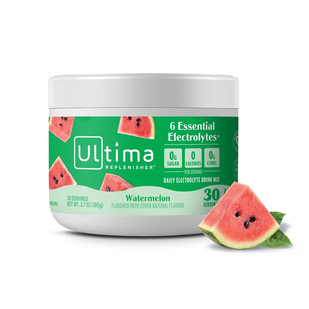 Ultima Replenisher Daily Electrolyte Powder Drink Mix - Sugar Free - Watermelon, 30 Servering - Hydration Powder med 6 Key Electrolytes og Trace Minerals - Keto Friendly, Vegan, Non- GMO