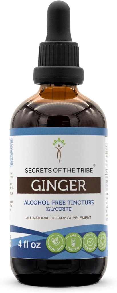 Hemmeligheder ved Tribe Ingefær Tincture Alkohol- Free Extract, Ingefær (Zingiber officinale) Tørret rod 4 OZ