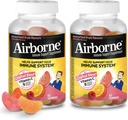 Airborne 750mg C-vitamin Gummies til voksne, immunsupport gummies med stærke antioxidanter VIT C & E, koffein fri - 2x63ct flaske (42 Servere), Diverse frugtsmag