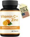 LLC C-vitamin C tabletter 1000mg med zink - immunsupporttilskud til voksne - høj potens antioxidant - understøtter hud sundhed & kold Relief - ikke-GMO, Gluten- fri - 60 tabletter