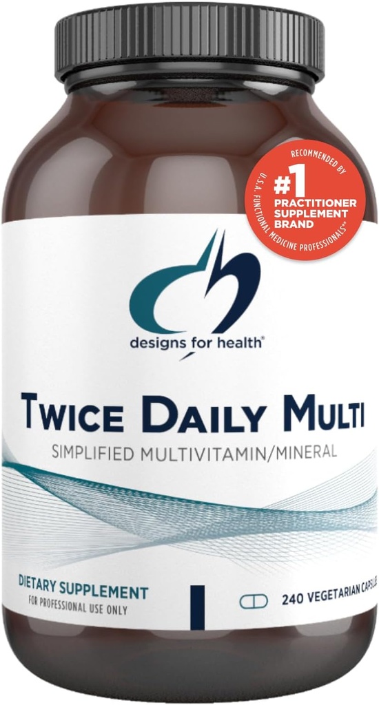 Design for sundhed Metylerede Multivitamin til kvinder & mænd - To gange dagligt multimineral supplement & Multivitamin Uden jern + methyleret B12 og folat, vitamin C, K, D, E + mere (240 kapsler)