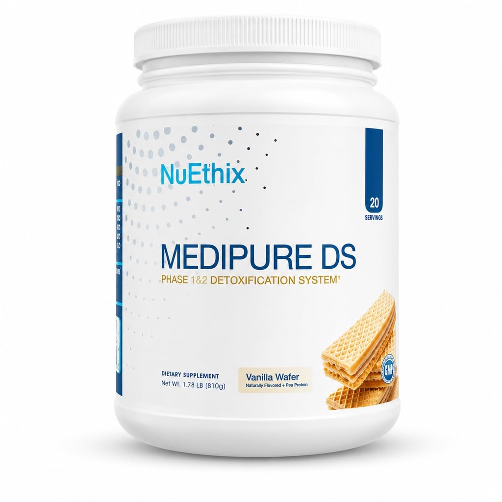 NuEthix Formuleringer Medirene DS med Pea Protein Fase 1 & 2 afgiftning System, supplement til at hjælpe støtte Kropets naturlige afgiftning proces, Vanilla Wafer (ikke-kaffe), 20 Serveringer