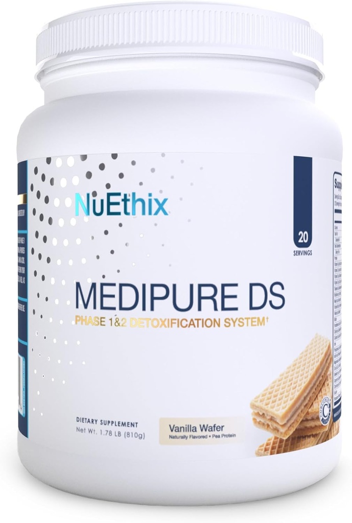 NuEthix Formuleringer Medirene DS med Pea Protein Fase 1 & 2 afgiftning System, supplement til at hjælpe støtte Kropets naturlige afgiftning proces, Vanilla Wafer (ikke-kaffe), 20 Serveringer