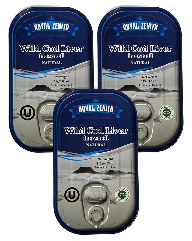 Royal Zenith Islandsk Wild Cod Lever 4.05oz / 115g Pakning med 3