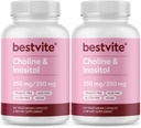 BESTVITE Cholin Inositol 500mg (240 vegetariske kapsler) (120 x 2) - Ingen stearater - Ingen Dicalcium Phosphat - Ingen Fillers - Vegan - Ikke GMO - Gluten Free