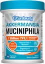 Akkermansia Probiotisk GLP-1, 1 billion TFU, Akkermansia Muciniphila med Prebiotic Inulin Fiber, Gut Sundhed for mænd og kvinder, Vegan, Non- GMO, 30 Caps