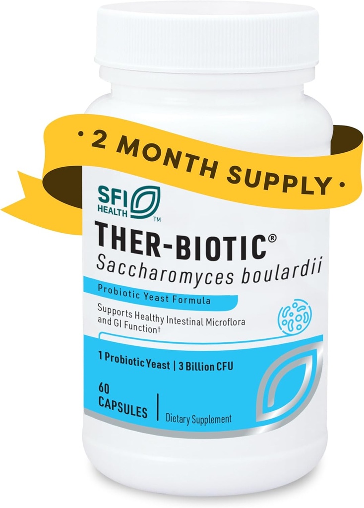Klaire Labs SFI Health Ther- Biotic Saccharomyces Boulardii Probiotika til kvinder & mænd - S Boulardii Probiotika til fordøjelsessygdomme & immunforsvar - understøtter sund intestinal Flora (60 kapsler)